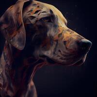 Digital Illustration von ein großartig Däne Hund mit Feuer im das Gesicht, ai generativ Bild foto