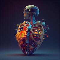 Mensch Herz mit Blut Schiffe. 3d Illustration, 3d Wiedergabe, ai generativ Bild foto