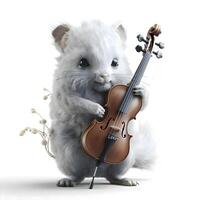 3d Rendern von ein süß Weiß Katze mit ein Violine isoliert auf Weiß Hintergrund, ai generativ Bild foto