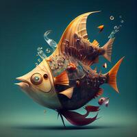 3d Illustration von ein groß Fisch mit spritzt von Wasser., ai generativ Bild foto