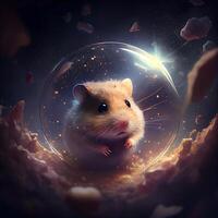 Hamster im das Raum. diese ist ein 3d machen Illustration, ai generativ Bild foto