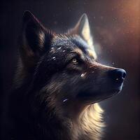 Porträt von ein Wolf auf ein dunkel Hintergrund. Digital malen., ai generativ Bild foto