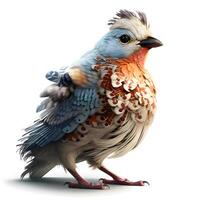 Blau Vogel isoliert auf Weiß Hintergrund. 3d Illustration. Studio Fotografie., ai generativ Bild foto