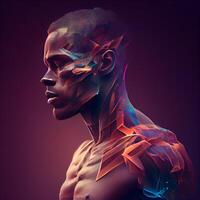 3d Illustration von ein männlich Körper Modell- mit nackt Haut, ai generativ Bild foto