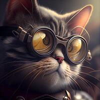 komisch Katze tragen Flieger Brille. 3d Rendern Illustration., ai generativ Bild foto