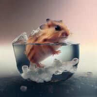 Hamster im ein Schüssel von Eis. 3d machen Illustration., ai generativ Bild foto