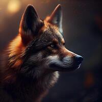 Porträt von ein Wolf. Porträt von ein Wolf im das Wald., ai generativ Bild foto