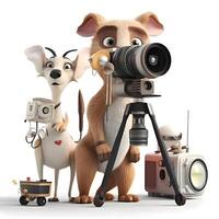 3d Rendern von ein süß Karikatur Hund mit ein Kamera und ein Kamera, ai generativ Bild foto