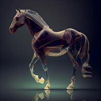 3d Rendern von ein Pferd mit niedrig poly Design isoliert auf schwarz Hintergrund, ai generativ Bild foto