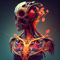 3d Illustration von Mensch Skelett mit geometrisch Hintergründe, ai generativ Bild foto