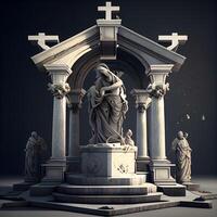 uralt Statue im das Friedhof. 3d Illustration. schwarz Hintergrund., ai generativ Bild foto