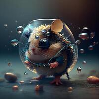 komisch Hamster im ein runden Glas Aquarium. 3d Wiedergabe, ai generativ Bild foto