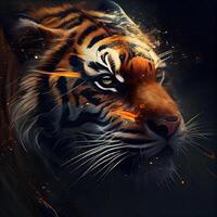 Tiger mit Feuer bewirken auf ein dunkel Hintergrund. Digital malen., ai generativ Bild foto