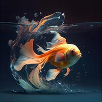 Goldfisch im Wasser. 3d Illustration. isoliert auf schwarz Hintergrund., ai generativ Bild foto