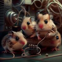 Hamster mit Drähte und Kabel. 3d Wiedergabe. Computer Digital Zeichnung., ai generativ Bild foto