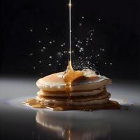 Pfannkuchen mit Honig auf ein hölzern Hintergrund. getönt., ai generativ Bild foto
