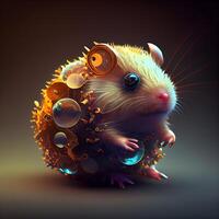 Fantasie Illustration von ein süß wenig Hamster. 3d Wiedergabe, ai generativ Bild foto