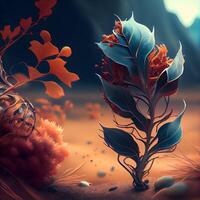 Fantasie Landschaft mit Fantasie Pflanzen und Blumen. 3d Illustration., ai generativ Bild foto