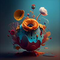 3d Illustration von ein abstrakt Hintergrund mit ein abstrakt Blume im ein Topf, ai generativ Bild foto