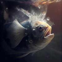 Goldfisch im das Wasser. unter Wasser Welt. 3d Illustration, ai generativ Bild foto