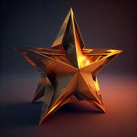 3d machen von ein golden Star auf ein dunkel Hintergrund. 3d Illustration, ai generativ Bild foto