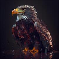 Adler im Wasser auf schwarz Hintergrund. 3d machen Illustration., ai generativ Bild foto