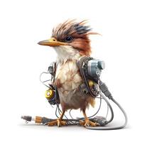 süß Karikatur Vogel mit Kopfhörer und Kabel isoliert auf Weiß Hintergrund., ai generativ Bild foto