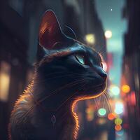 Katze im das Stadt beim Nacht. Digital malen. 3d Illustration., ai generativ Bild foto