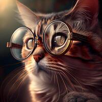 Porträt von ein schön Maine Waschbär Katze tragen runden Gläser., ai generativ Bild foto