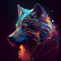 skizzieren von ein Wolf im Neon- Farben. künstlerisch Illustration., ai generativ Bild foto