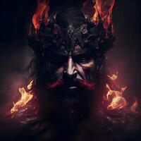 Fantasie Porträt von ein Mann im das Bild von Flammen. Halloween., ai generativ Bild foto