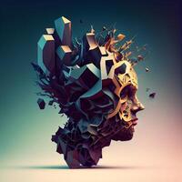 abstrakt 3d Illustration von Mensch Kopf gemacht von polygonal Formen, ai generativ Bild foto
