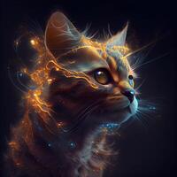 schön Katze mit Feuer bewirken auf dunkel Hintergrund. 3d Wiedergabe, ai generativ Bild foto