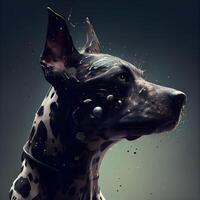 Dobermann Hund Porträt mit spritzt von Wasser auf ein dunkel Hintergrund, ai generativ Bild foto