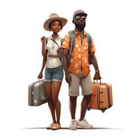 afrikanisch amerikanisch Junge und Mädchen im Safari Kleider mit ein Koffer, ai generativ Bild foto