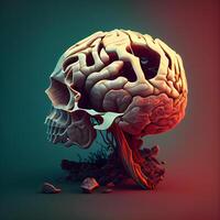 Mensch Gehirn, 3d machen, Computer generiert Illustration, dunkel Hintergrund, ai generativ Bild foto