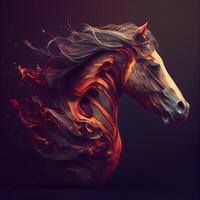Pferd Kopf mit schön Mähne auf dunkel Hintergrund. Illustration, ai generativ Bild foto