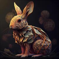 Illustration von ein Hase im ein niedrig poly Stil auf ein dunkel Hintergrund, ai generativ Bild foto