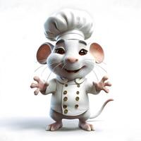 3d Rendern von ein Weiß Ratte Koch mit ein Koch Hut und Uniform, ai generativ Bild foto