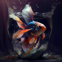 Goldfisch im ein Schüssel von Wasser. 3d Wiedergabe. Computer Digital Zeichnung. foto