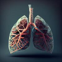 Lunge Anatomie auf dunkel Hintergrund. 3d Illustration, 3d Wiedergabe. foto