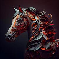 Pferd Kopf mit abstrakt Ornament auf dunkel Hintergrund. Illustration. foto