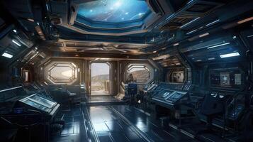 Grunge Raumschiff Innere mit schwarz Hintergrund 3d rendern.. erstellt mit generativ ai foto