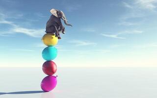 Elefant Sitzung auf ein Ballon Stapel ai generativ foto