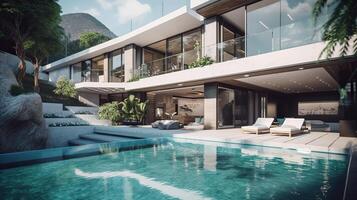 ai generiert. ai generativ. Foto machen von Luxus Villa mit Schwimmbad. Millionäre Leben Ferien Stimmung Grafik Kunst