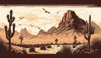 ai generativ. ai generiert. Berg Wüste Texas Landschaft. wild Westen Western Abenteuer erkunden inspirierend Stimmung. Grafik Kunst foto