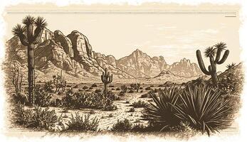 ai generativ. ai generiert. Berg Wüste Texas Landschaft. wild Westen Western Abenteuer erkunden inspirierend Stimmung. Grafik Kunst foto