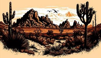 ai generativ. ai generiert. Berg Wüste Texas Landschaft. wild Westen Western Abenteuer erkunden inspirierend Stimmung. Grafik Kunst foto