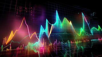 ai generiert. ai generativ. Finanzen Lager Forex Graph Marketing Geld Trend Volumen Einkommen gehen oben und runter. können Sein benutzt zum Illustration von Analyse Finanzen Aussagen. Grafik Kunst foto