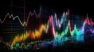 ai generiert. ai generativ. Finanzen Lager Forex Graph Marketing Geld Trend Volumen Einkommen gehen oben und runter. können Sein benutzt zum Illustration von Analyse Finanzen Aussagen. Grafik Kunst foto